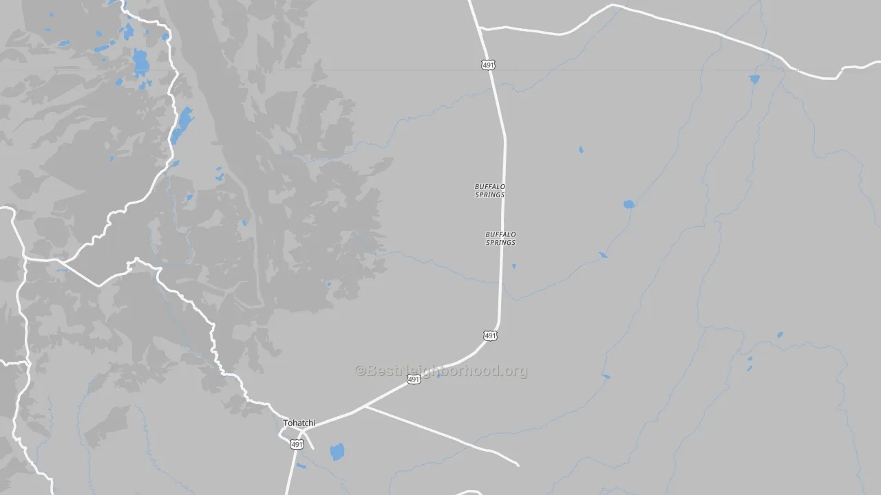 Walk Grade map of 87325, NM, walkable areas in green and car-dependent areas in red