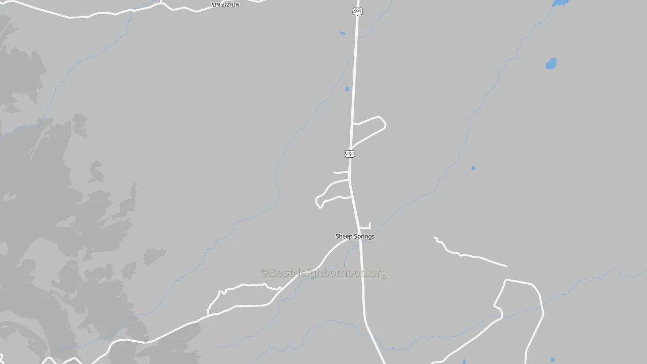Walk Grade map of 87364, NM, walkable areas in green and car-dependent areas in red