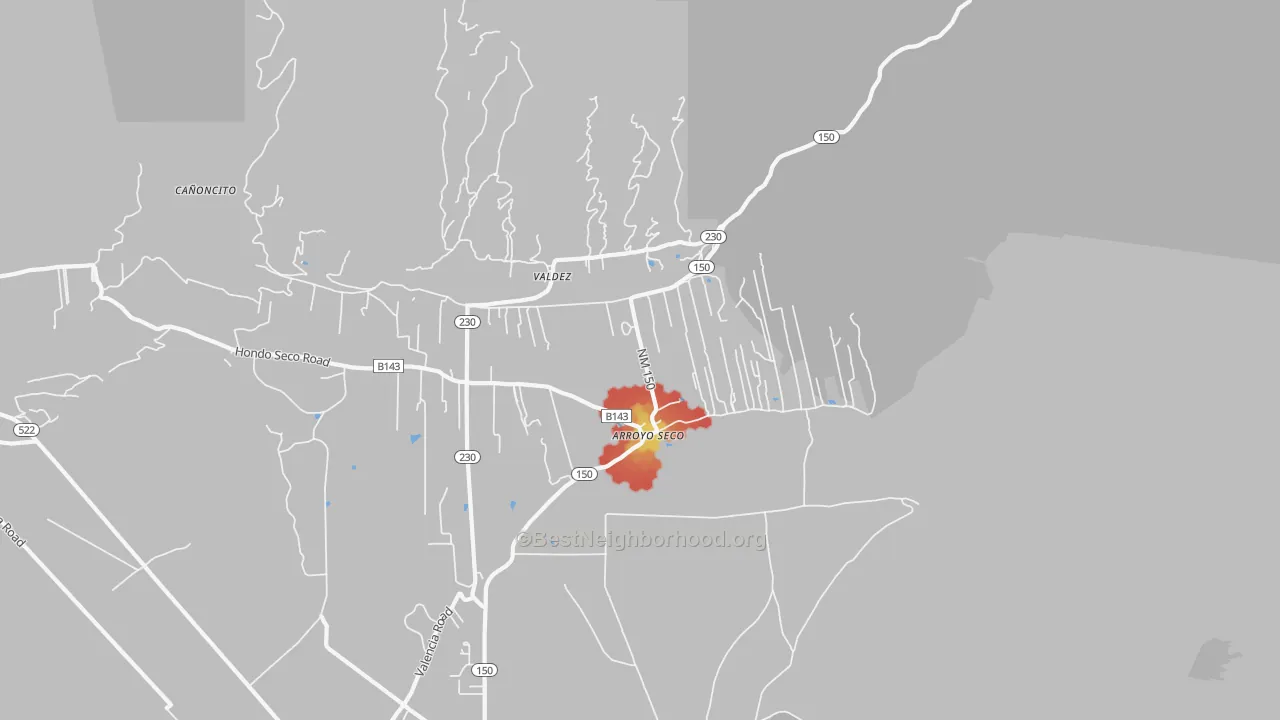 Walk Grade map of 87514, NM, walkable areas in green and car-dependent areas in red