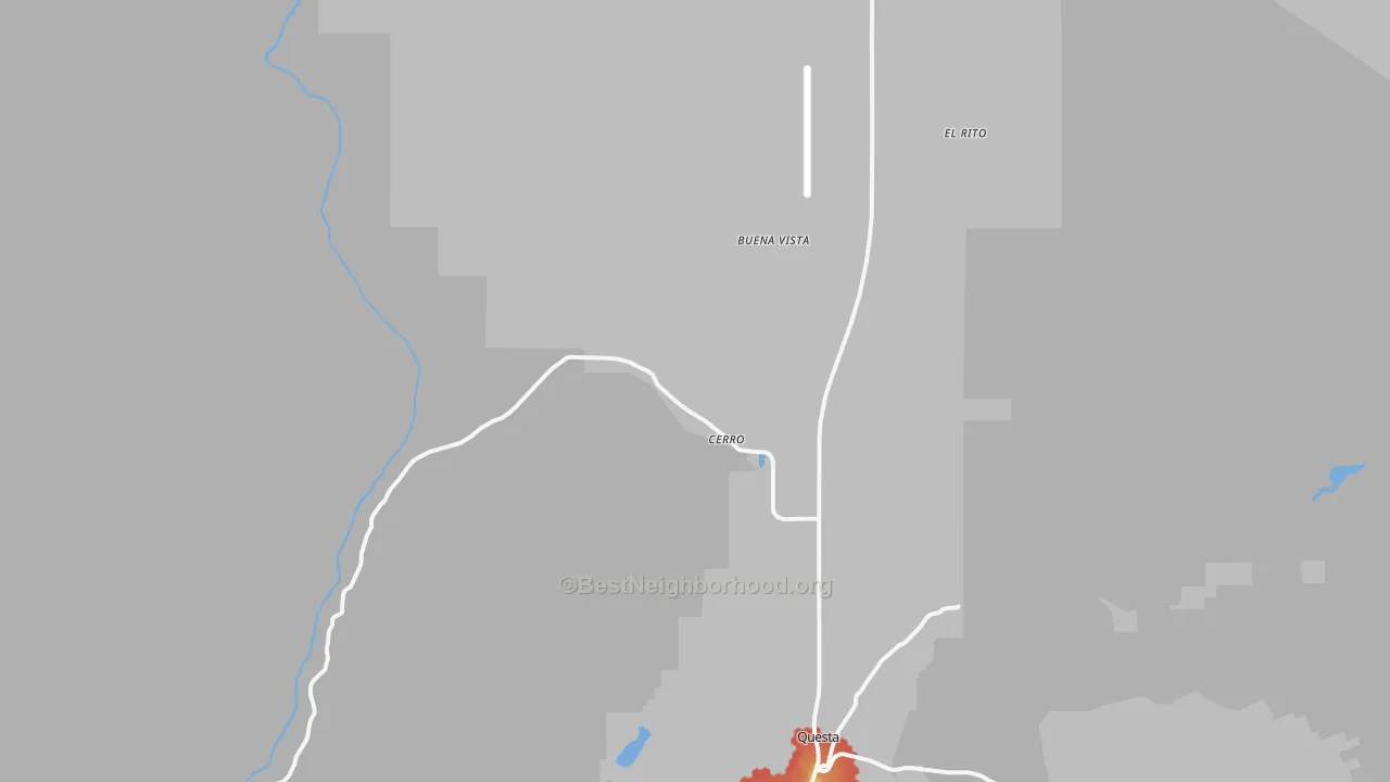 Walk Grade map of 87519, NM, walkable areas in green and car-dependent areas in red