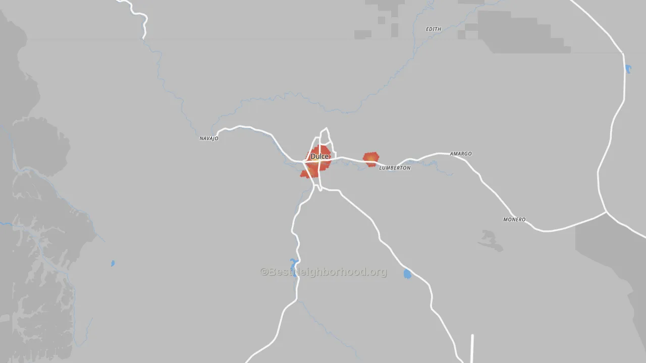 Walk Grade map of 87528, NM, walkable areas in green and car-dependent areas in red