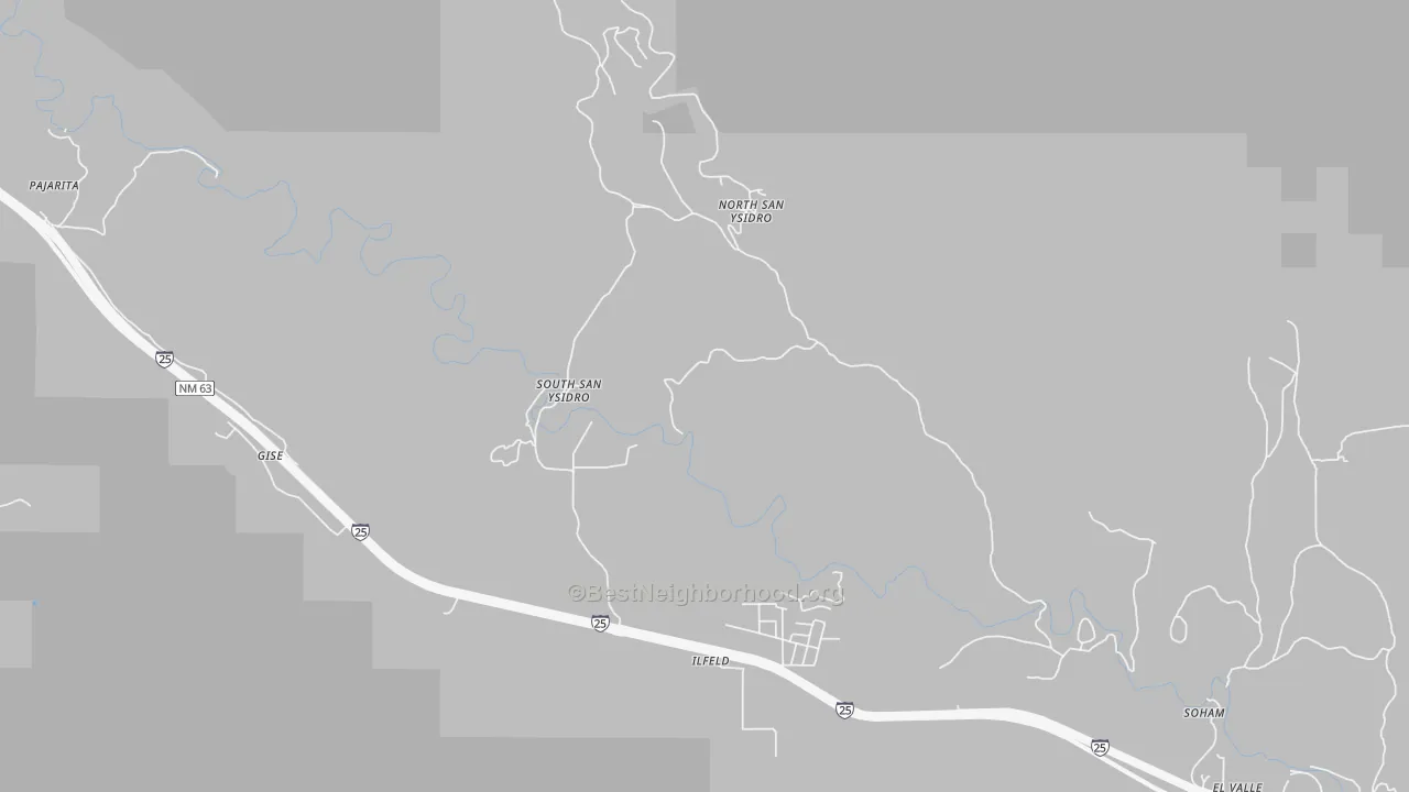 Walk Grade map of 87538, NM, walkable areas in green and car-dependent areas in red