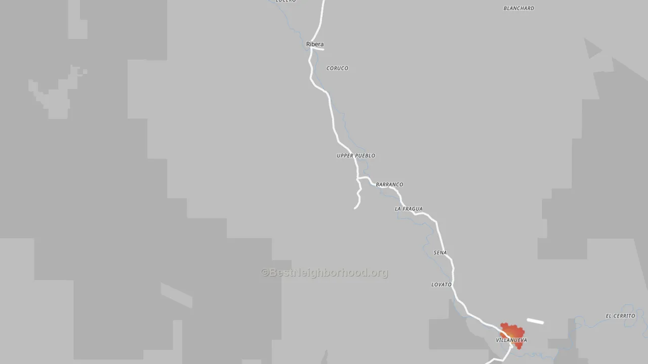 Walk Grade map of 87560, NM, walkable areas in green and car-dependent areas in red