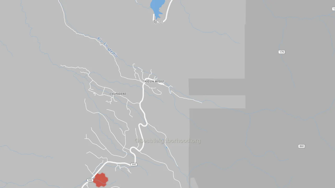 Walk Grade map of 87574, NM, walkable areas in green and car-dependent areas in red