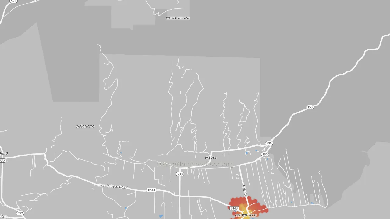 Walk Grade map of 87580, NM, walkable areas in green and car-dependent areas in red