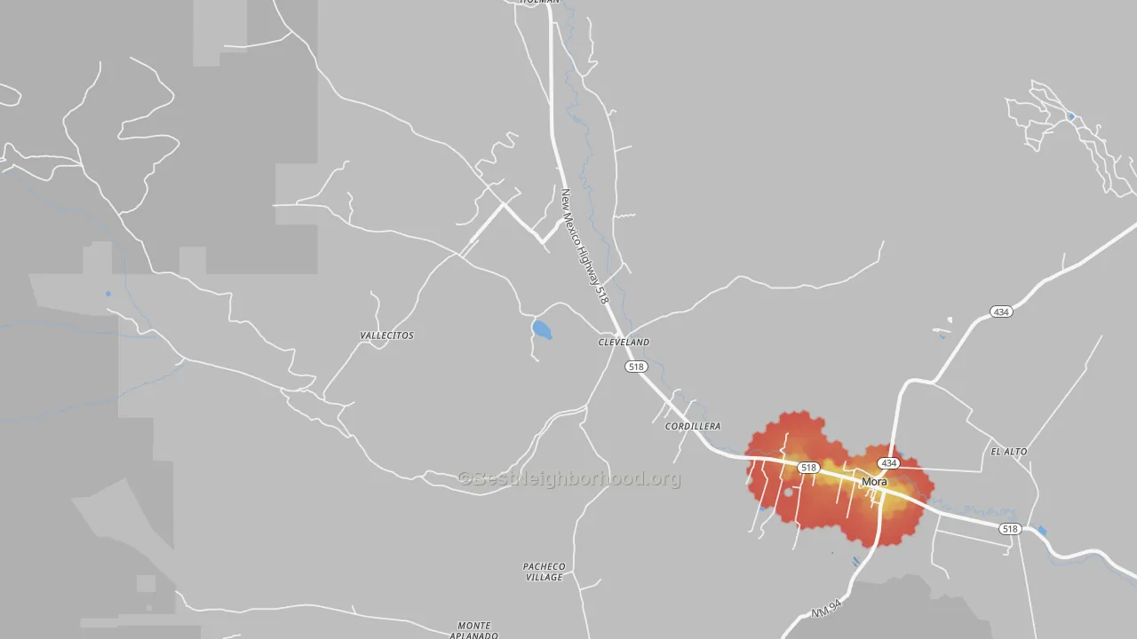 Walk Grade map of 87715, NM, walkable areas in green and car-dependent areas in red