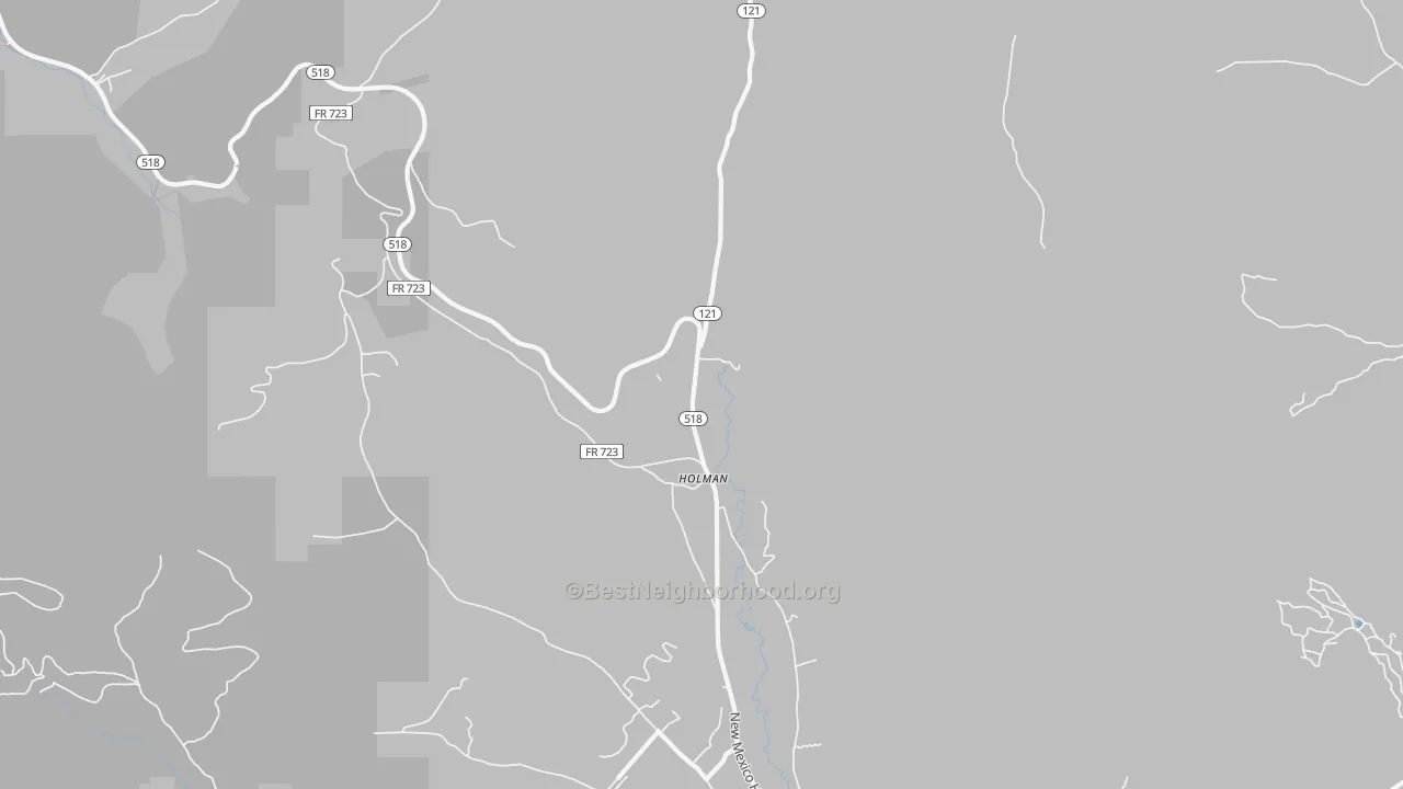 Walk Grade map of 87723, NM, walkable areas in green and car-dependent areas in red