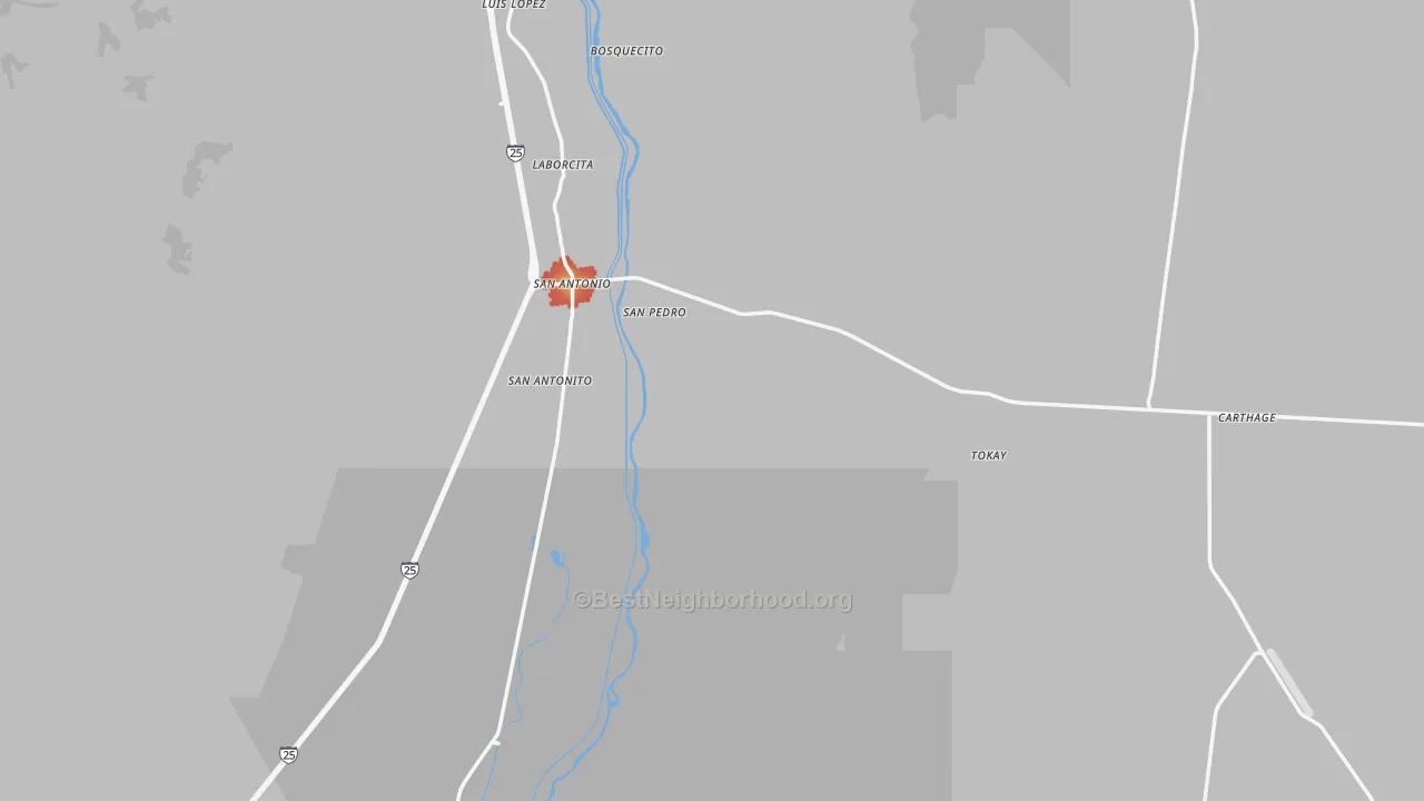 Walk Grade map of 87832, NM, walkable areas in green and car-dependent areas in red