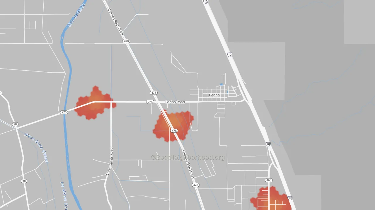 Walk Grade map of 88024, NM, walkable areas in green and car-dependent areas in red