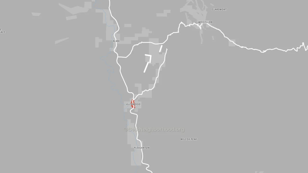 Walk Grade map of 88039, NM, walkable areas in green and car-dependent areas in red