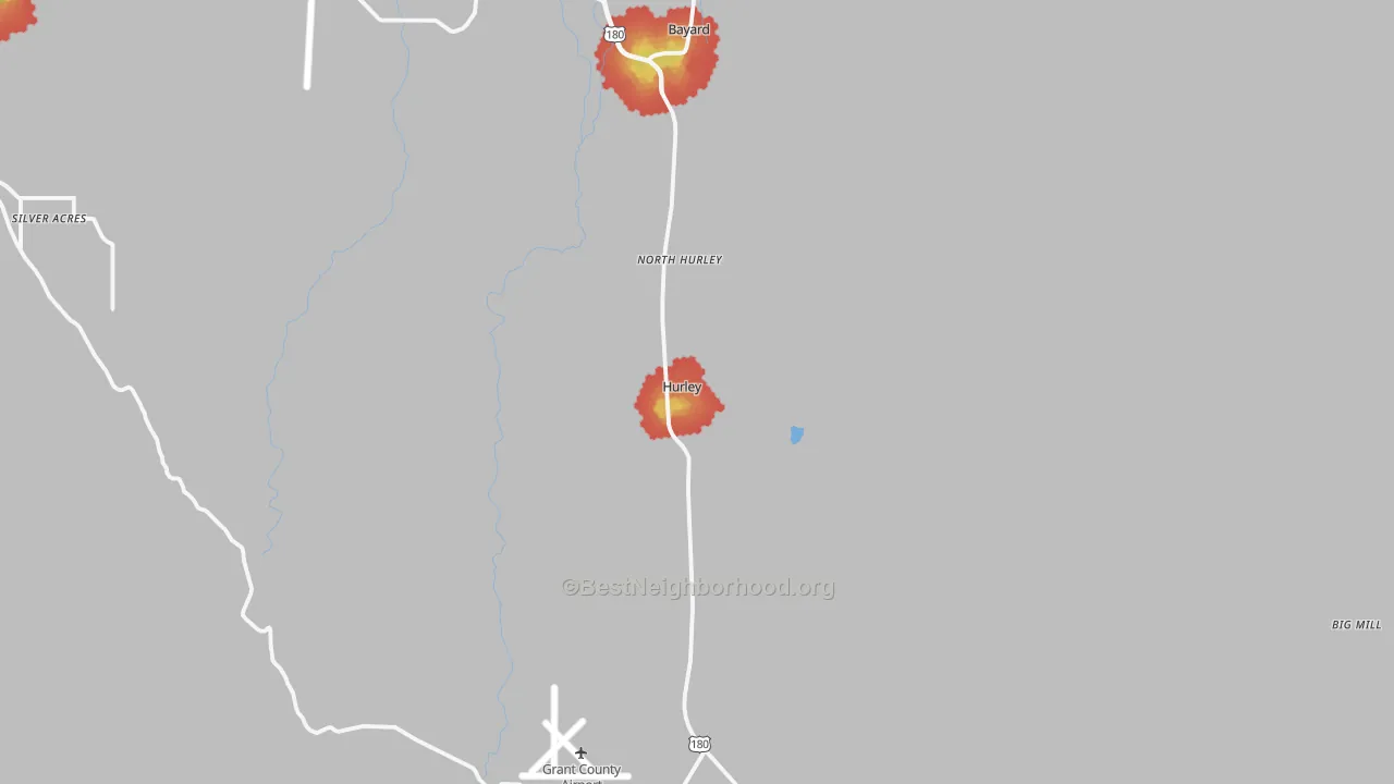 Walk Grade map of 88043, NM, walkable areas in green and car-dependent areas in red