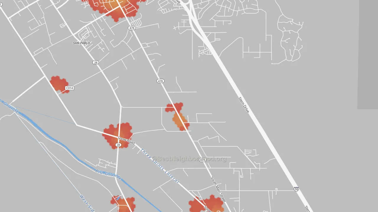 Walk Grade map of 88047, NM, walkable areas in green and car-dependent areas in red