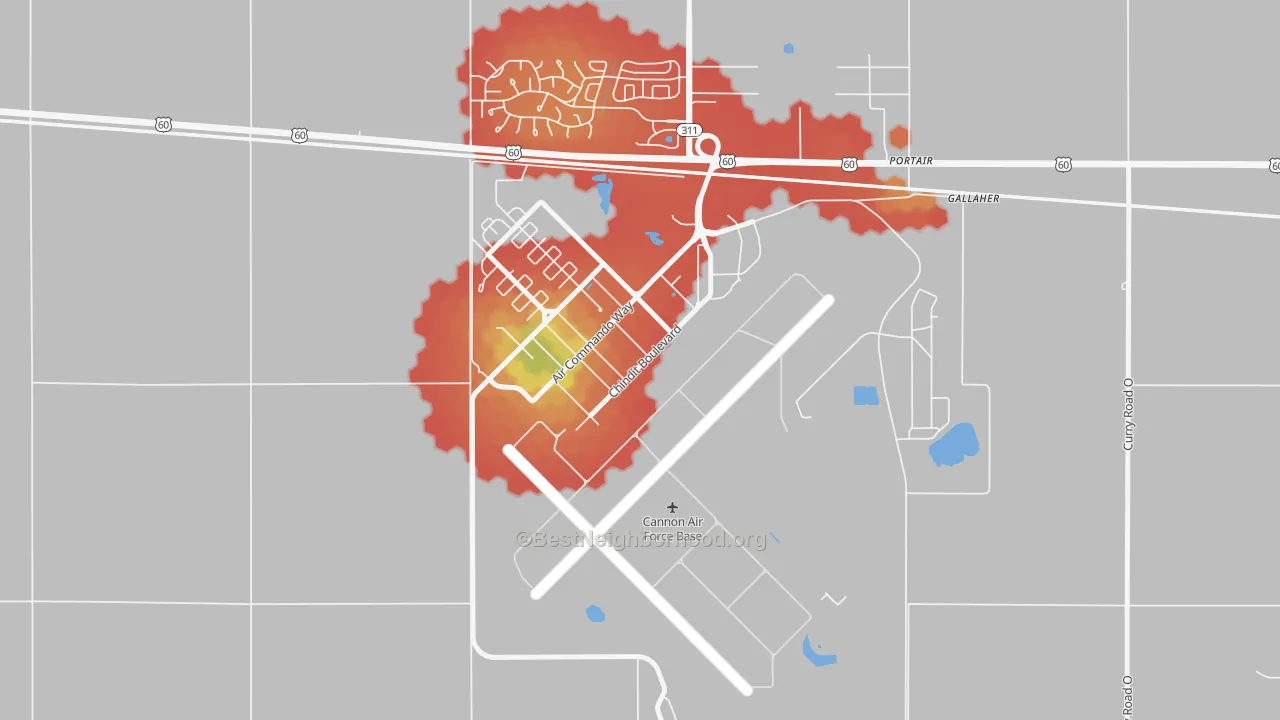 Walk Grade map of 88103, NM, walkable areas in green and car-dependent areas in red