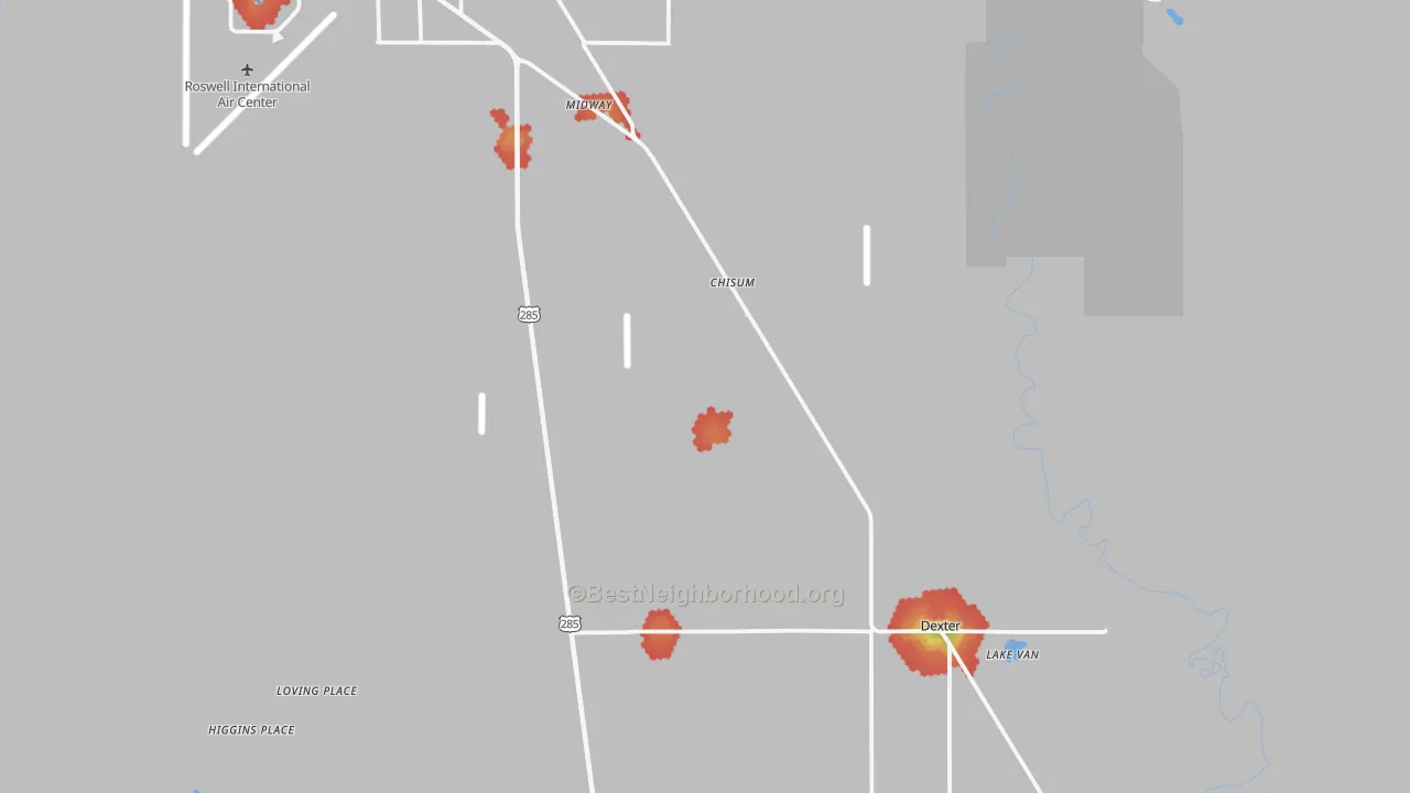 Walk Grade map of 88230, NM, walkable areas in green and car-dependent areas in red