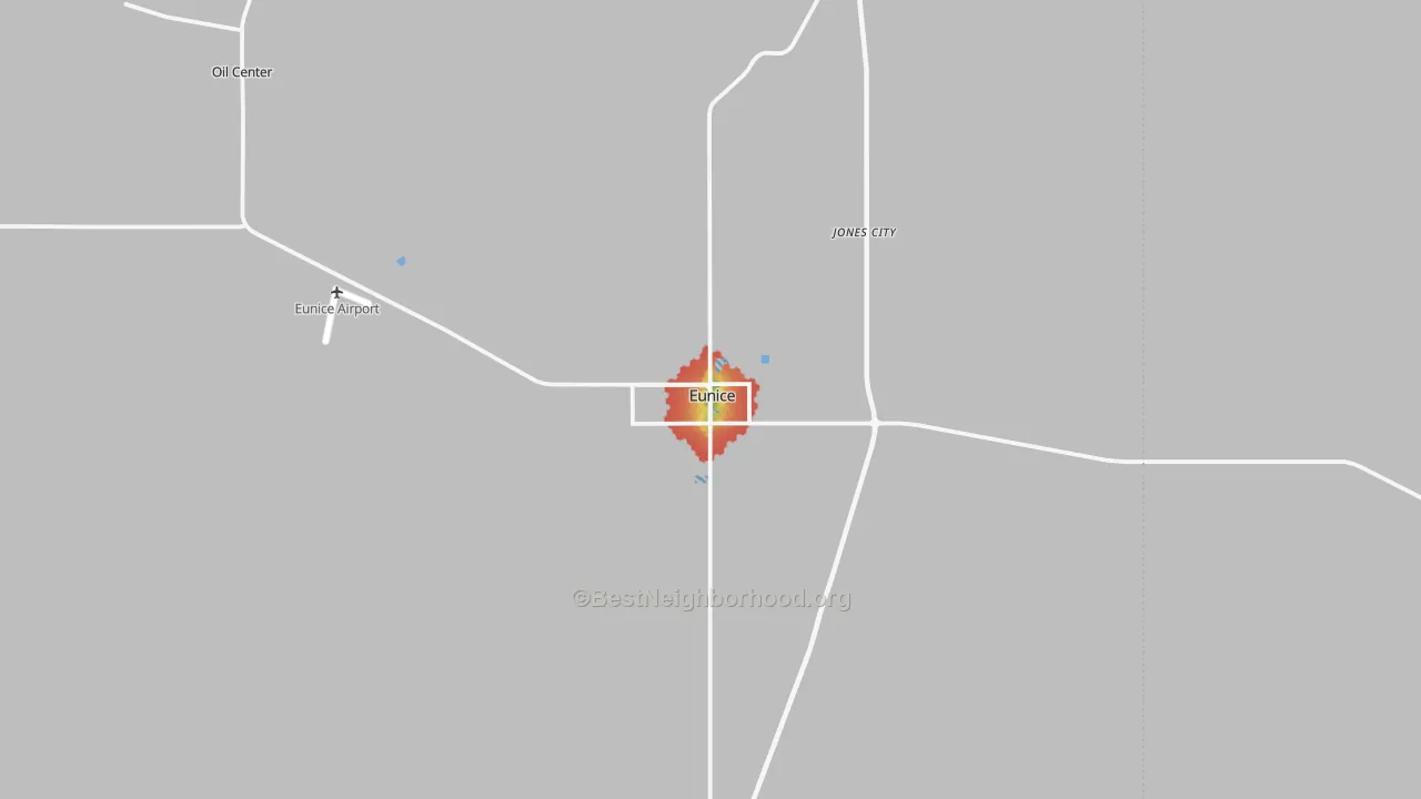 Walk Grade map of 88231, NM, walkable areas in green and car-dependent areas in red