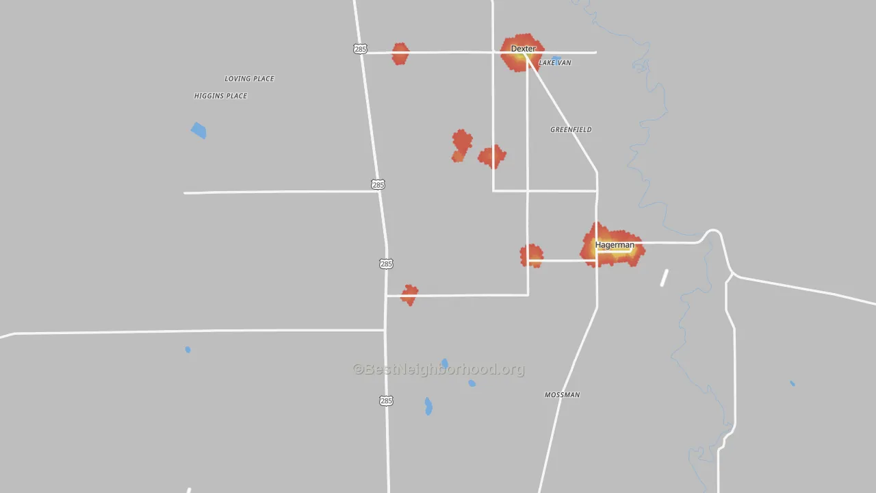 Walk Grade map of 88232, NM, walkable areas in green and car-dependent areas in red