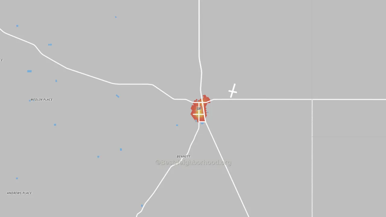 Walk Grade map of 88252, NM, walkable areas in green and car-dependent areas in red