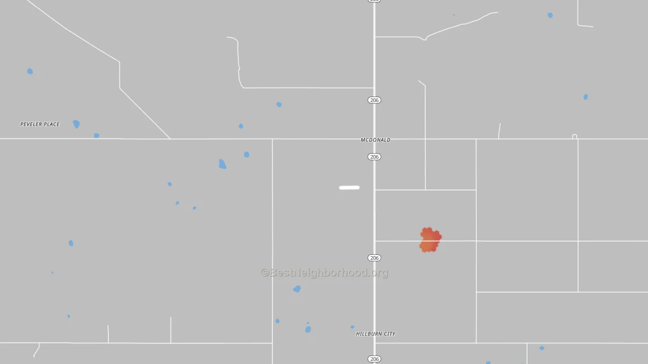 Walk Grade map of 88262, NM, walkable areas in green and car-dependent areas in red