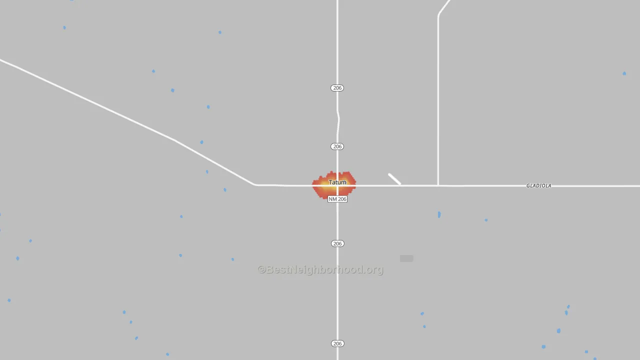 Walk Grade map of 88267, NM, walkable areas in green and car-dependent areas in red