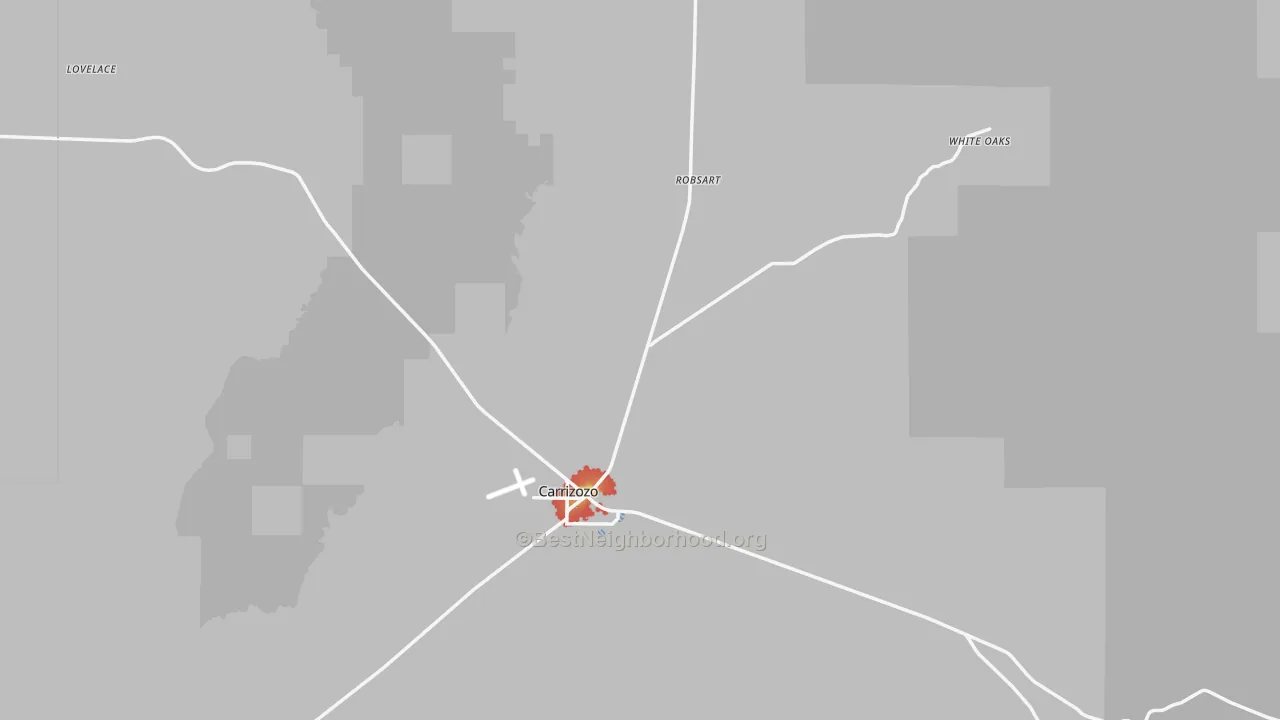 Walk Grade map of 88301, NM, walkable areas in green and car-dependent areas in red