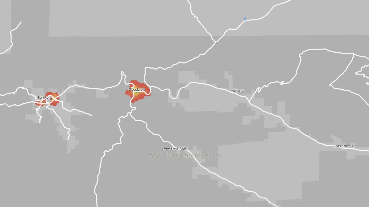 Walk Grade map of 88317, NM, walkable areas in green and car-dependent areas in red
