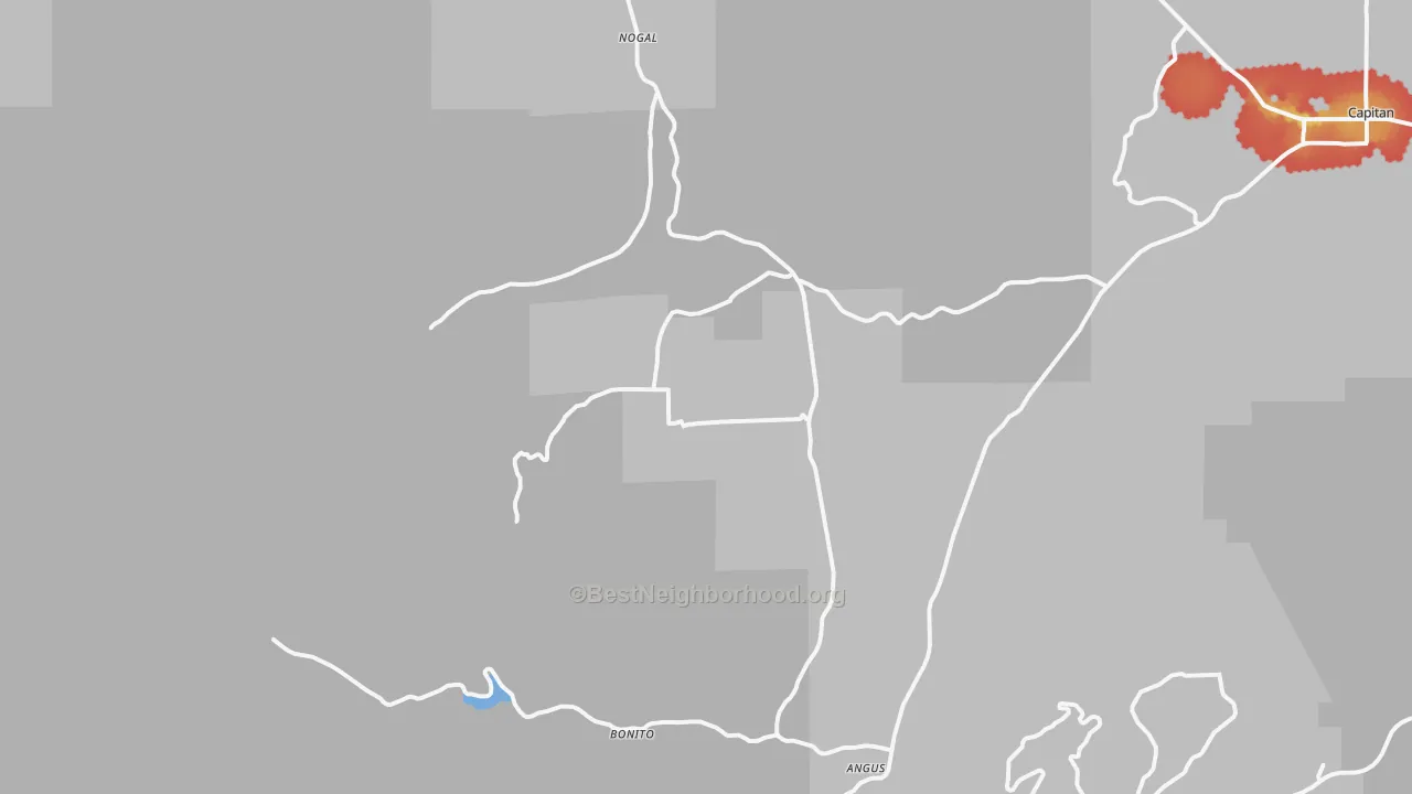 Walk Grade map of 88341, NM, walkable areas in green and car-dependent areas in red