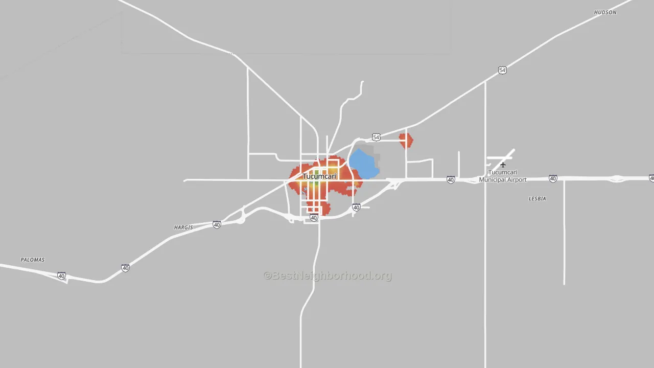 Walk Grade map of 88401, NM, walkable areas in green and car-dependent areas in red