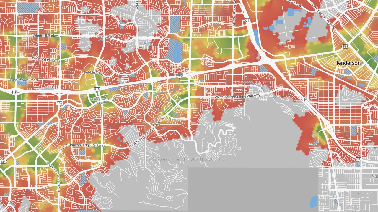 Walk Grade map of 89012, NV, walkable areas in green and car-dependent areas in red