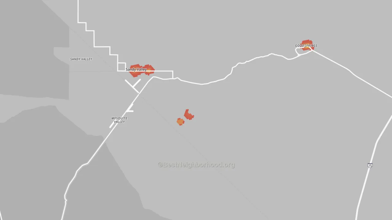 Walk Grade map of 89019, NV, walkable areas in green and car-dependent areas in red