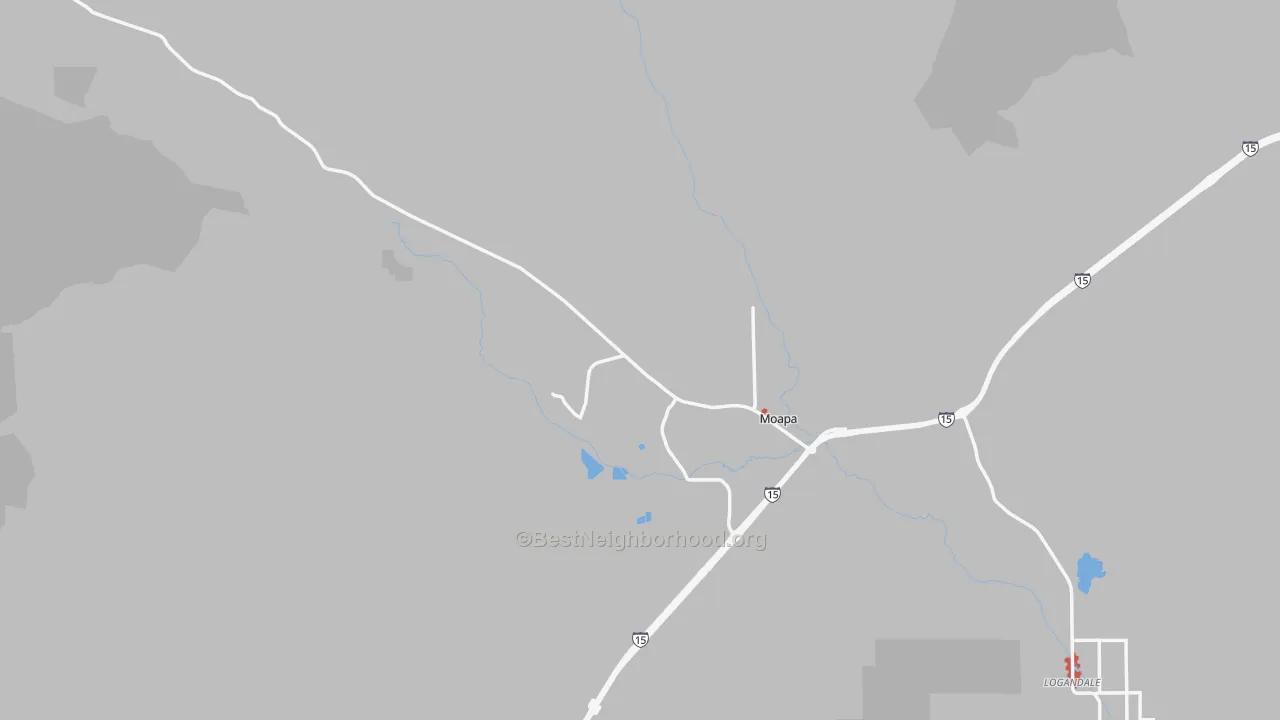 Walk Grade map of 89025, NV, walkable areas in green and car-dependent areas in red