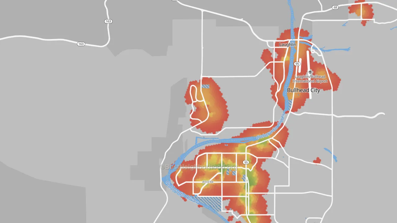 Walk Grade map of 89029, NV, walkable areas in green and car-dependent areas in red