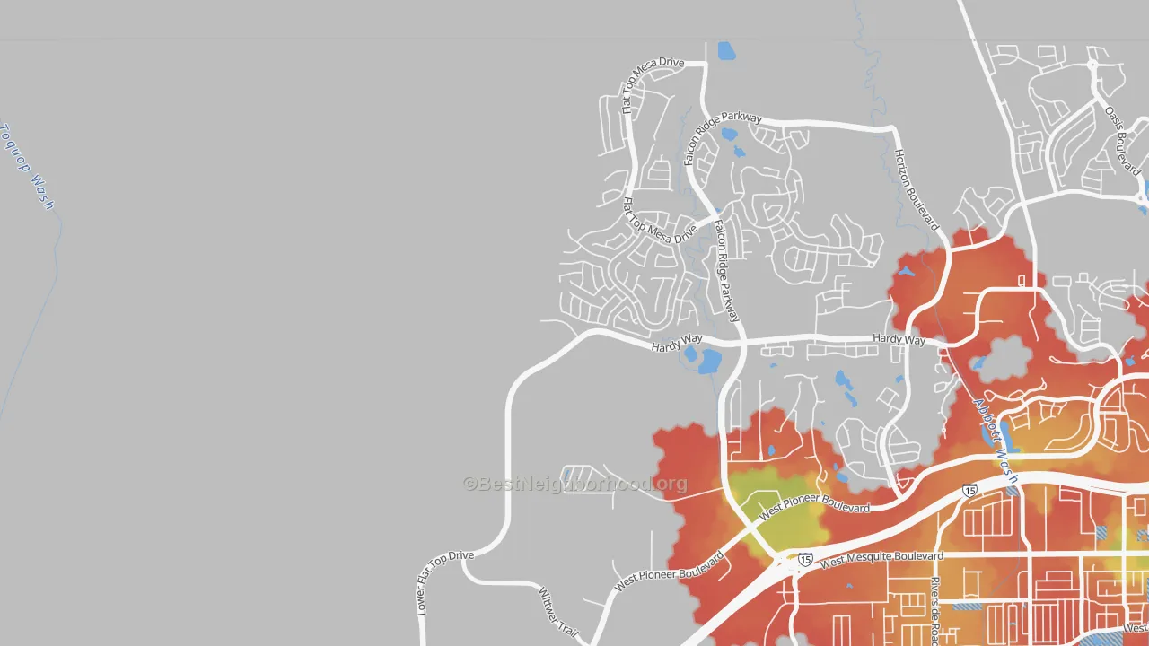 Walk Grade map of 89034, NV, walkable areas in green and car-dependent areas in red