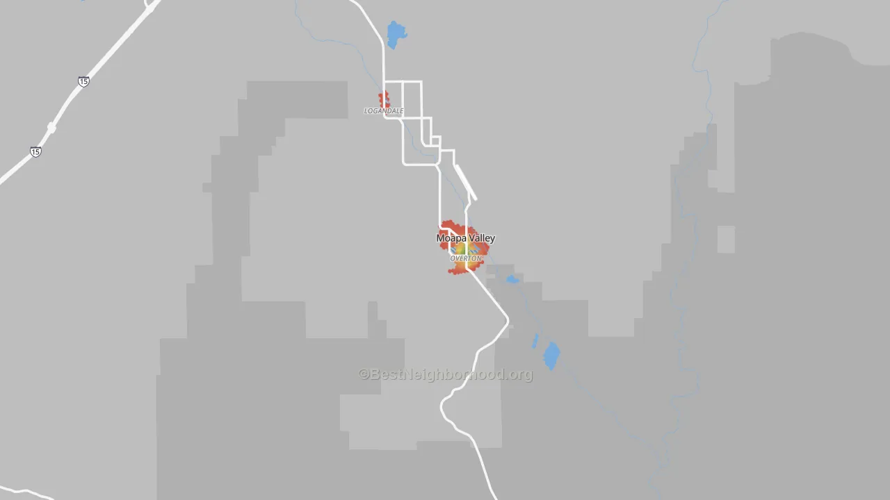 Walk Grade map of 89040, NV, walkable areas in green and car-dependent areas in red