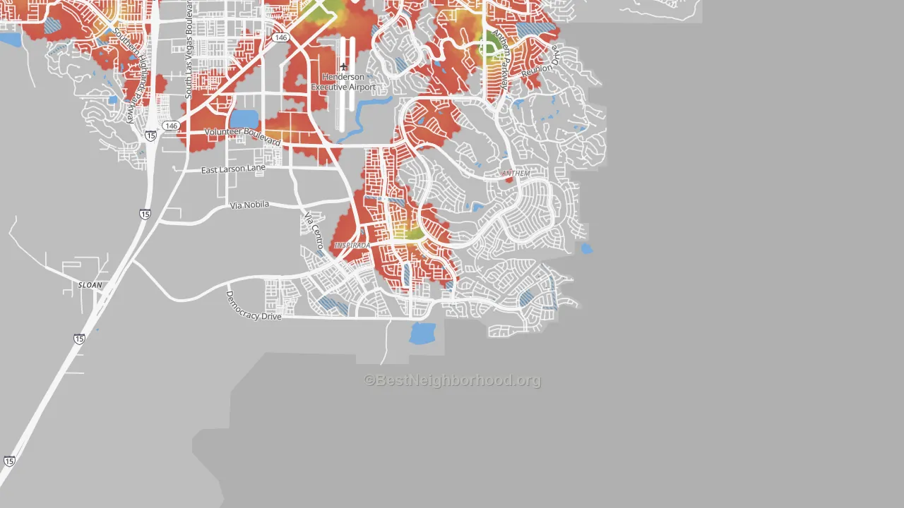 Walk Grade map of 89044, NV, walkable areas in green and car-dependent areas in red