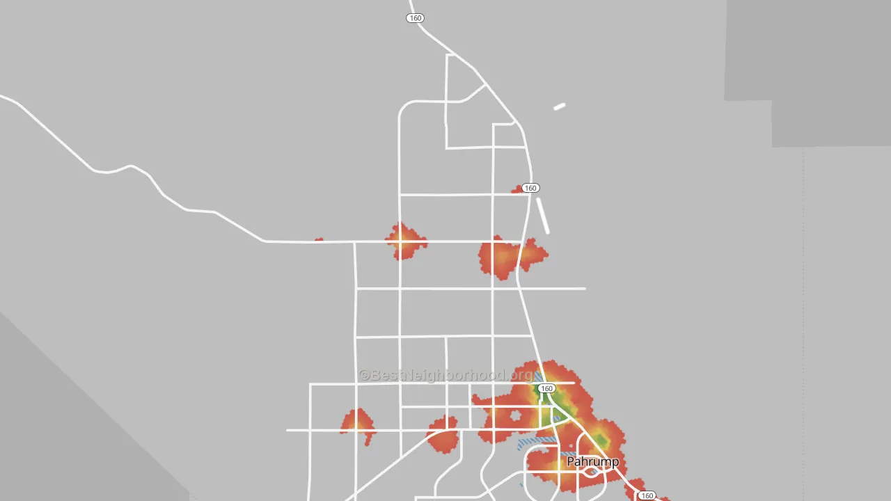 Walk Grade map of 89060, NV, walkable areas in green and car-dependent areas in red