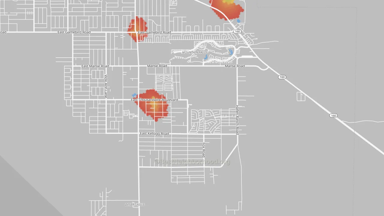 Walk Grade map of 89061, NV, walkable areas in green and car-dependent areas in red