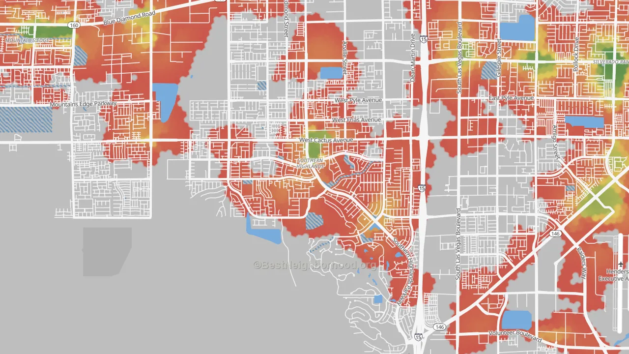 Walk Grade map of 89141, NV, walkable areas in green and car-dependent areas in red