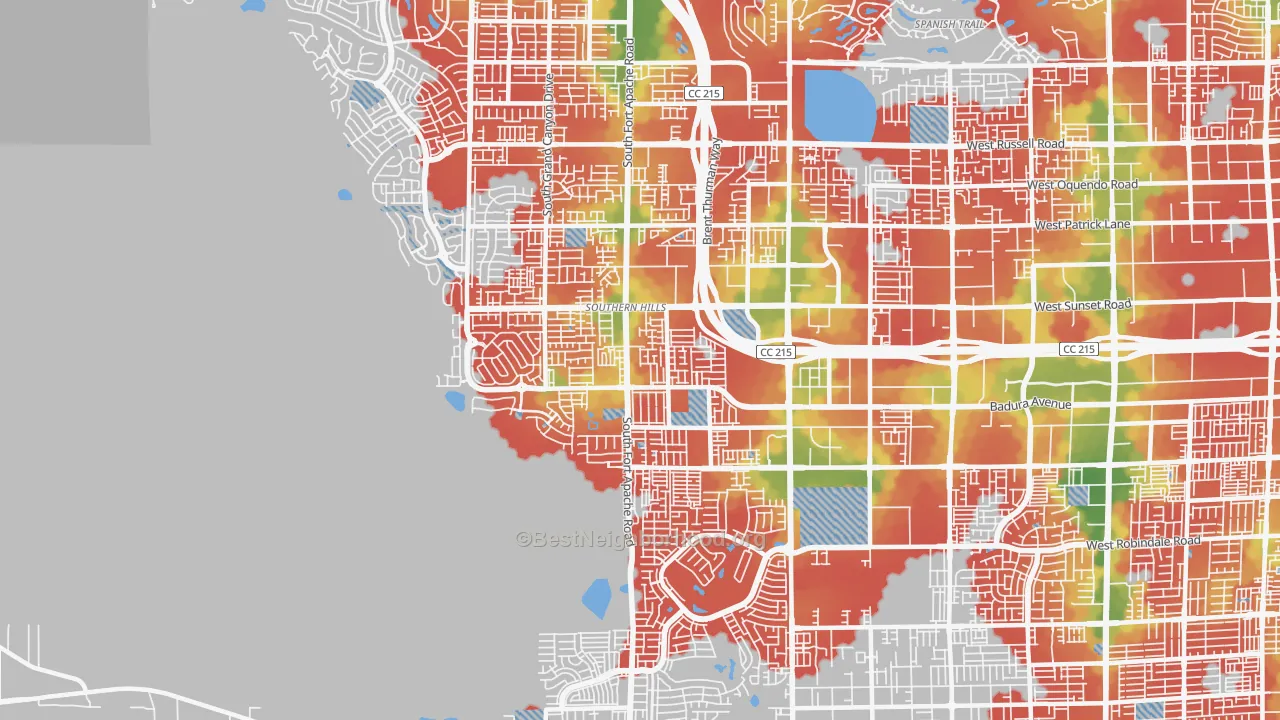 Walk Grade map of 89148, NV, walkable areas in green and car-dependent areas in red
