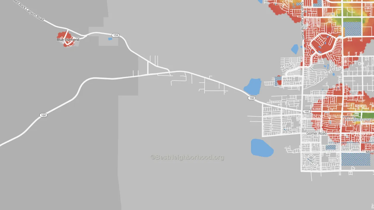 Walk Grade map of 89161, NV, walkable areas in green and car-dependent areas in red