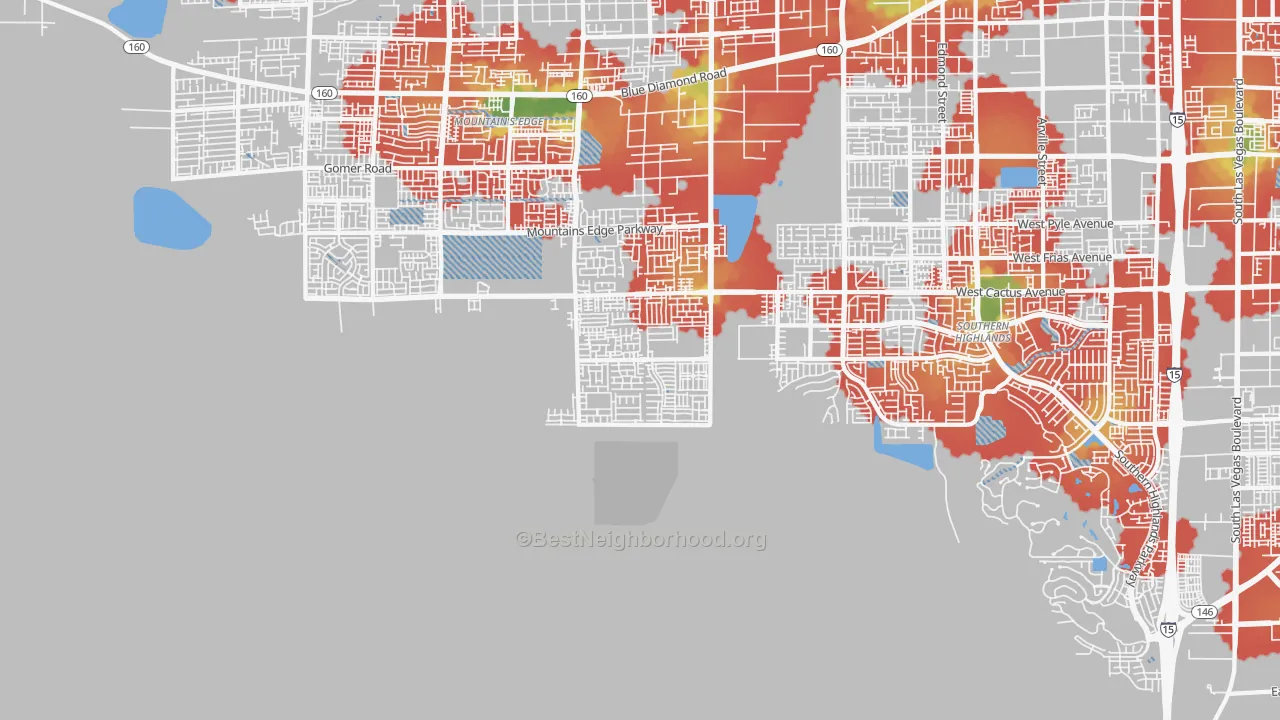 Walk Grade map of 89179, NV, walkable areas in green and car-dependent areas in red