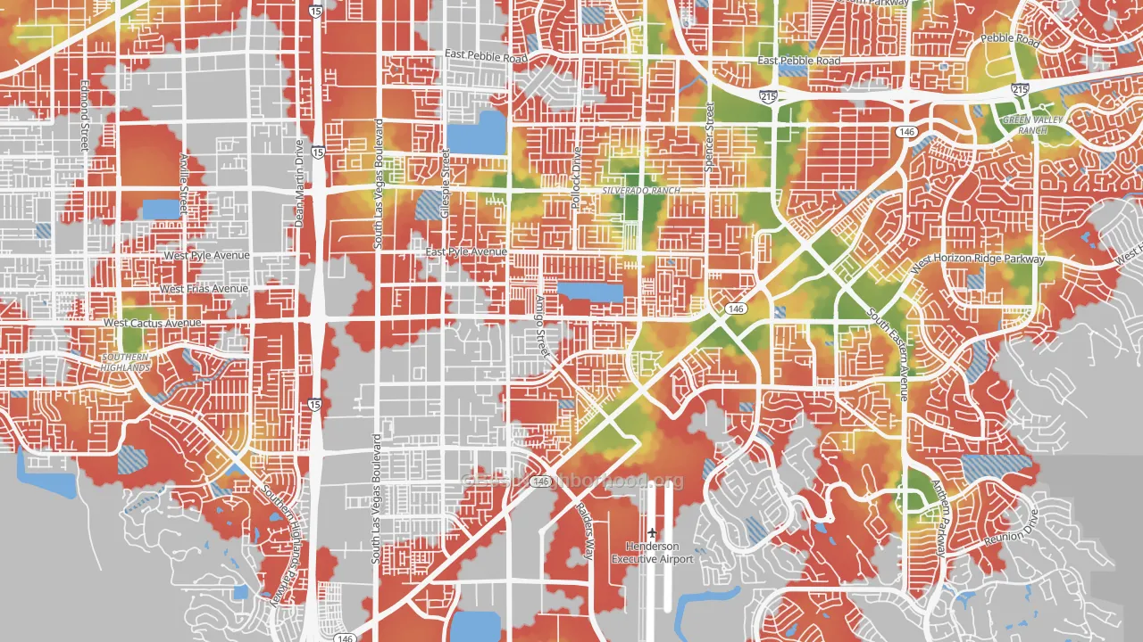 Walk Grade map of 89183, NV, walkable areas in green and car-dependent areas in red