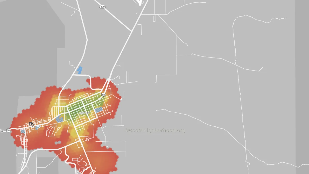 Walk Grade map of 89315, NV, walkable areas in green and car-dependent areas in red