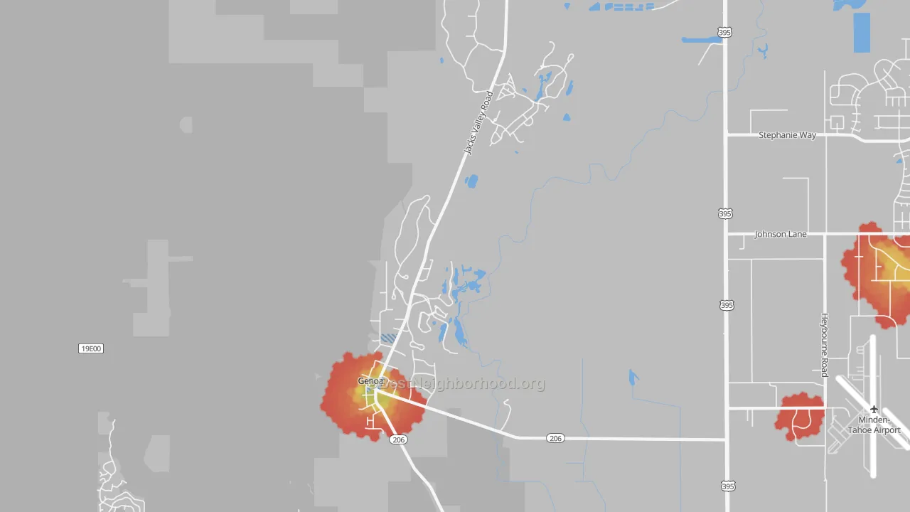 Walk Grade map of 89411, NV, walkable areas in green and car-dependent areas in red