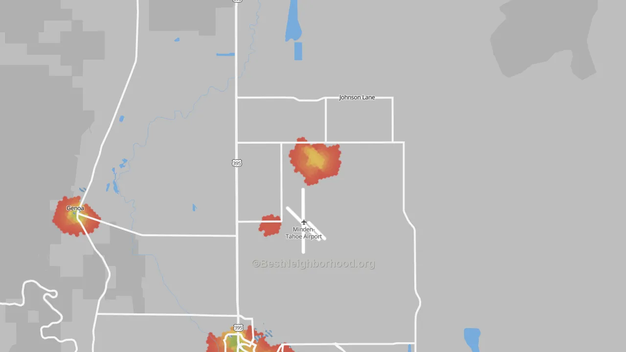 Walk Grade map of 89423, NV, walkable areas in green and car-dependent areas in red