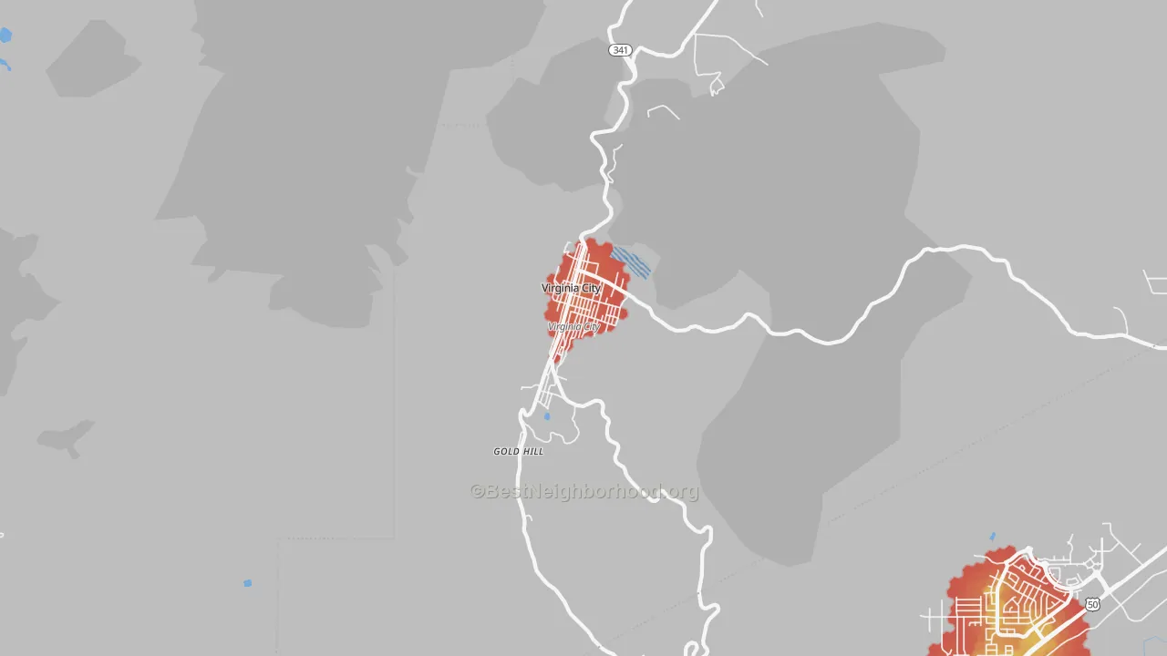 Walk Grade map of 89440, NV, walkable areas in green and car-dependent areas in red