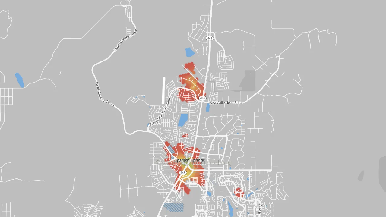 Walk Grade map of 89441, NV, walkable areas in green and car-dependent areas in red