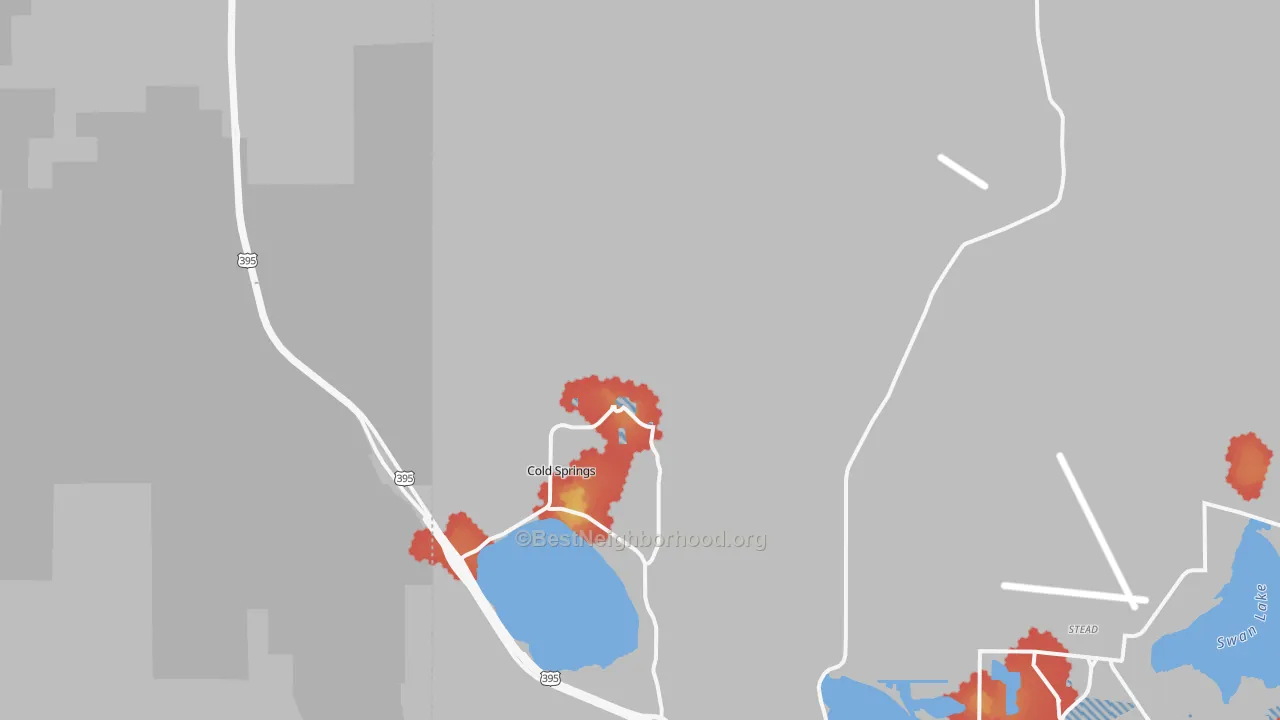 Walk Grade map of 89508, NV, walkable areas in green and car-dependent areas in red