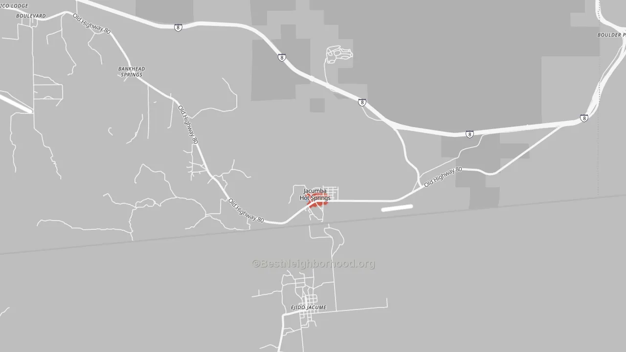 Walk Grade map of 91934, CA, walkable areas in green and car-dependent areas in red