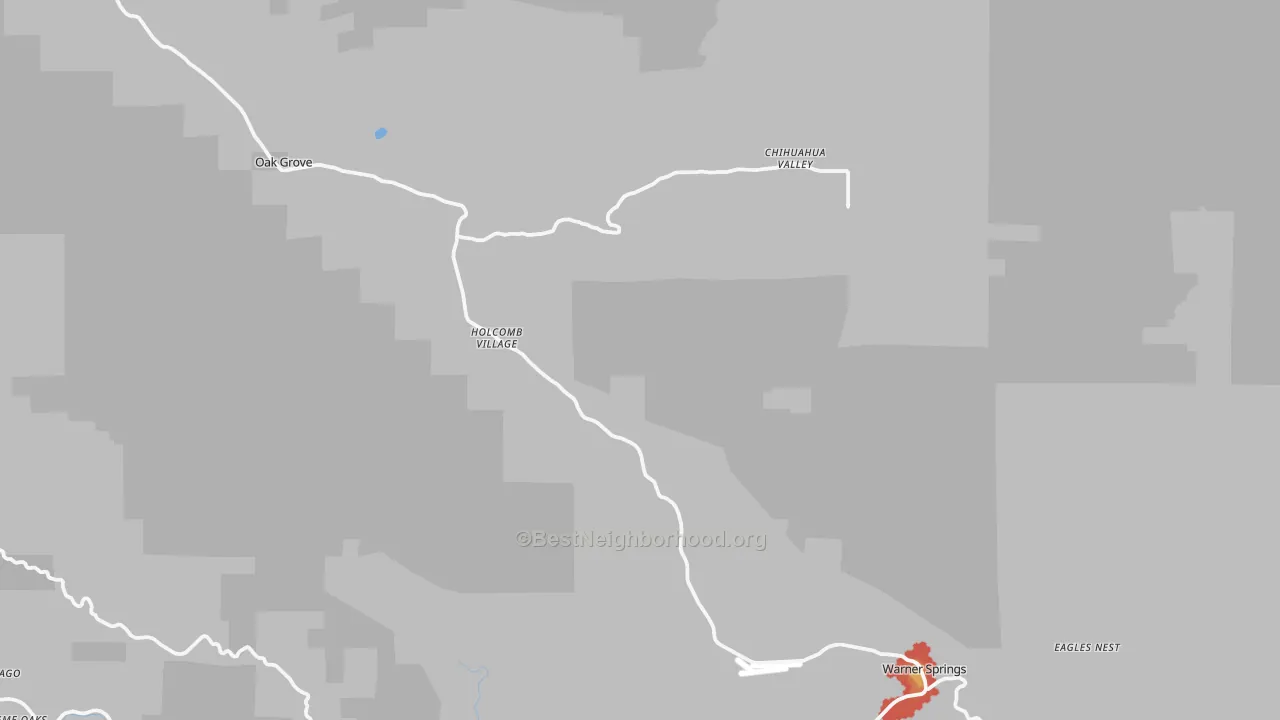 Walk Grade map of 92086, CA, walkable areas in green and car-dependent areas in red