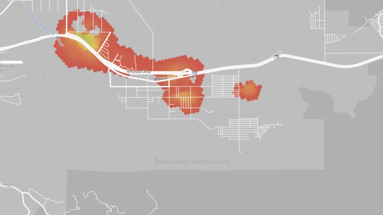 Walk Grade map of 92230, CA, walkable areas in green and car-dependent areas in red